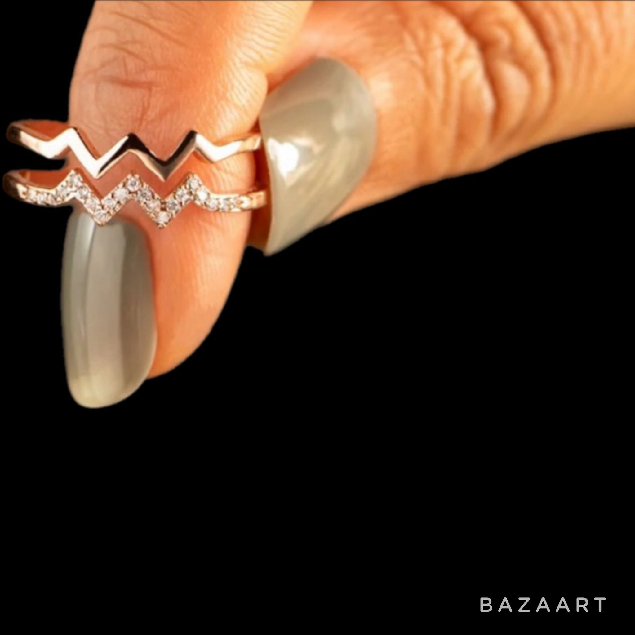 18k rose gold 925 silver AAA Grade Cubic daughter wave ring by story jewelry