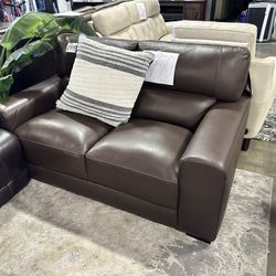 Brown Leather Loveseat, Sofa, Couch