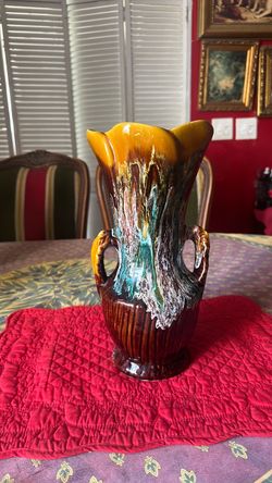 From Vallauris France 🇫🇷 Vintage Drip Glaze Ceramic Vase with Handles