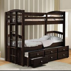 TWIN OVER TWIN SIZE BUNK BED FRAME DRAWERS TRUNDLE LITERA CAJONES BUNKBED