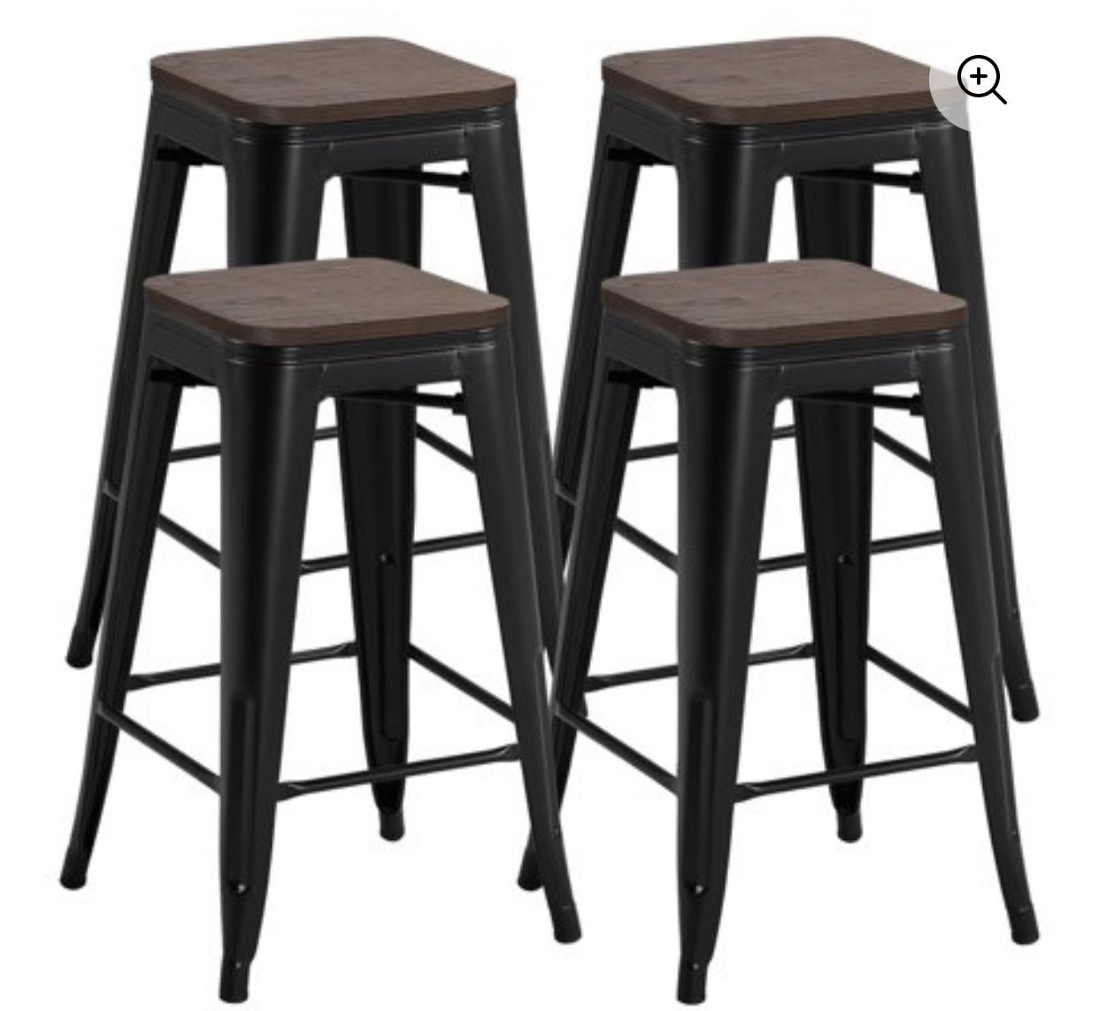 Yaheetech 26 '' Set of 4 barstools Counter Height Metal Bar Stools, Indoor Outdoor Stackable Bartool Industrial with Wood Seat 331Lb, Black