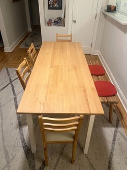 IKEA Dining Set – Table + 4 Chairs + Bench + 2 Cushions