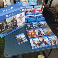 10 Games of $20! Each. $200! On 2 Controllers & 2018 PS4 Slim 1000GB with Box 00 Games. Combo $350 2 Controller & 10 Games. Trade PSA CARDS CGC BECKET