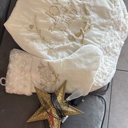 Christmas star, stocking, and tree skirt 