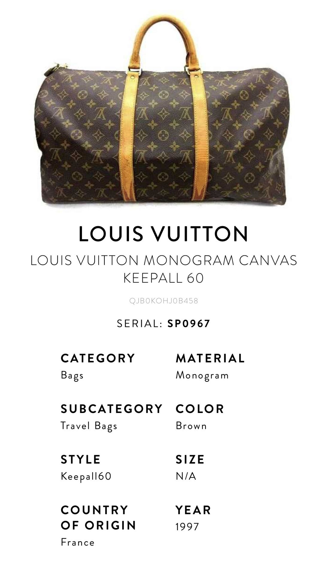 Louis Vuitton Monogram Canvas Keep all 60