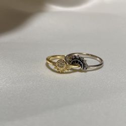 925 Sterling Silver Moon And Sun Ring Size9