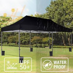 10x20 Canopy Tent with Roller Bag, Commercial Pop Up Canopy Tent, Adjustable Height, black (NEW)