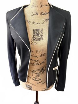 Black Cropped Jacket with White Piping, Size 4