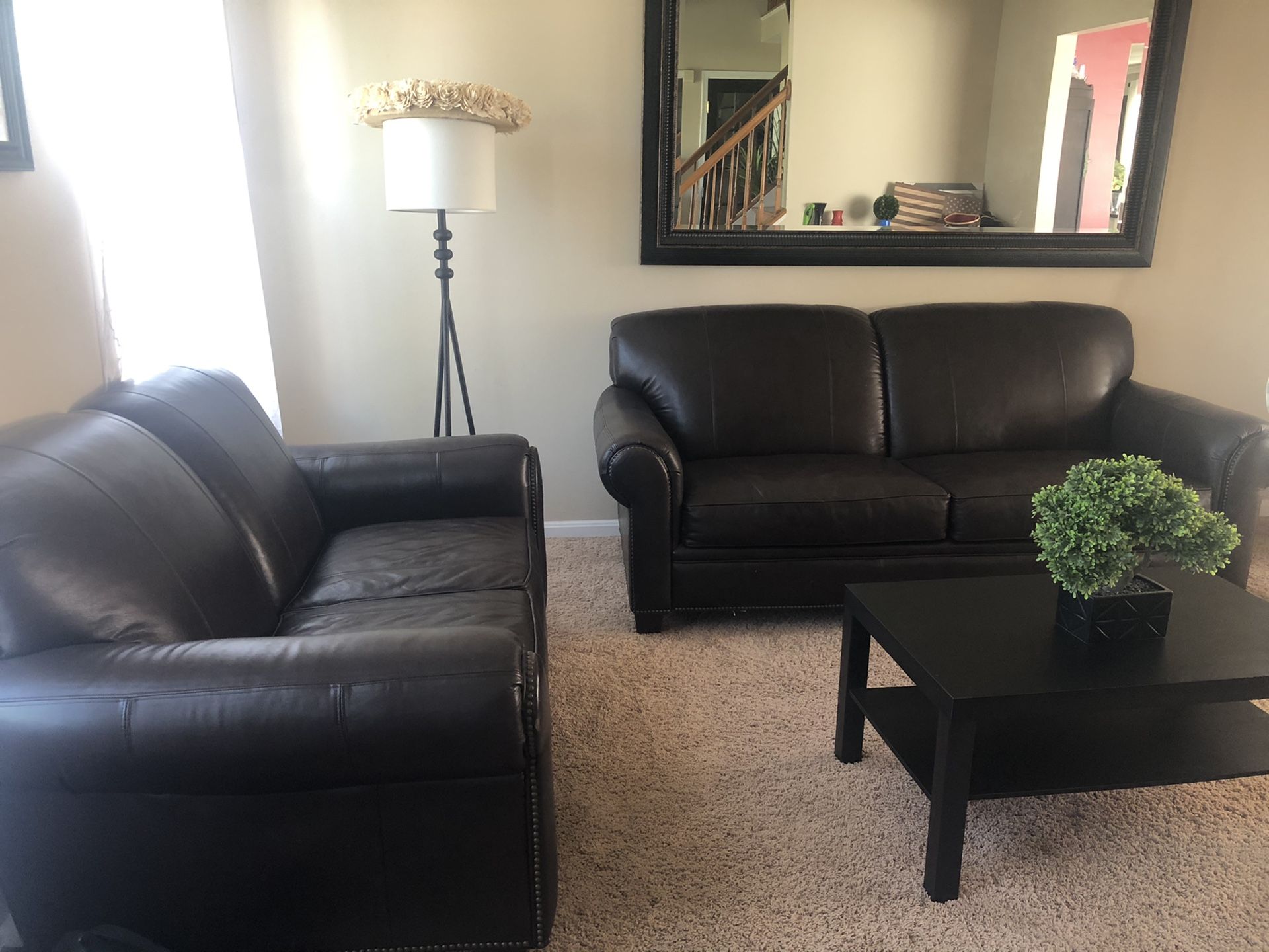 Brown Leather Couch Set - Sofa and Loveseat