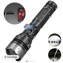 2-in-1 strong light flashlight, digital display power supply, rechargeable, scalable, waterproof, outdoor adjustable brightness flashlight, emergency