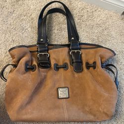 Dooney & Bourke Tan Suede w/ Red & White Lining