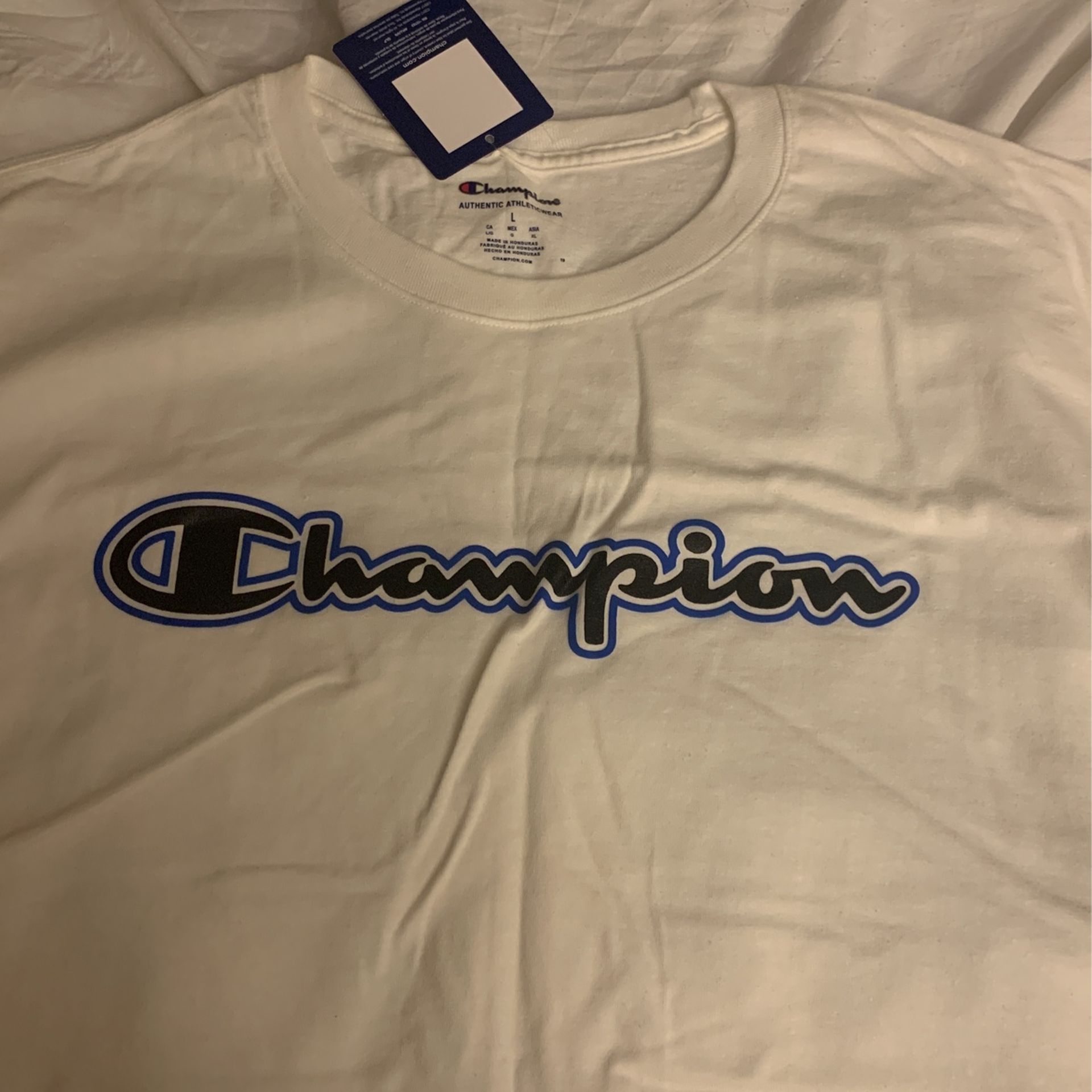 Brand New Lg White And Royal Blue Champion Tee Shirt