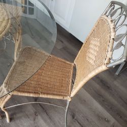 Wicker Glass Table with 4 Chairs