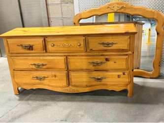 MCM vintage solid lightweight wood 6 drawer dresser with matching mirror