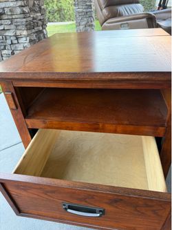 Oak Side table with hidden outlet