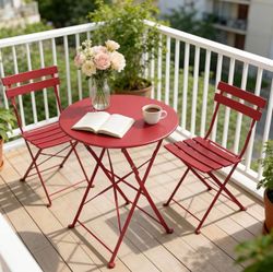 Grand Patio Premium Frame Patio Bistro Set, Folding Outdoor Patio Furniture Sets, 3 Piece Patio Set of Folding Patio Table and Chairs, Red