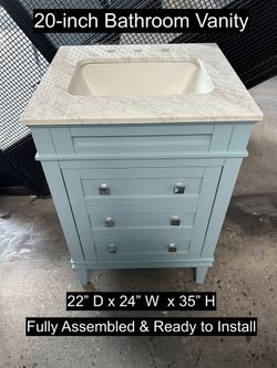 24" Bathroom Vanity with Carrara Marble Countertop & Solid Wood & Plywood Cabinet #3526
