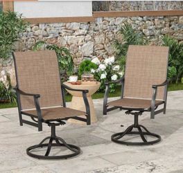 Textilene Swivel Outdoor Patio Dining Chairs Set of 2,360° Swivel All Weather Outdoor Dining Chairs Brown