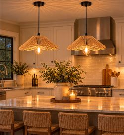 Flower Rattan pendant lights set of two,