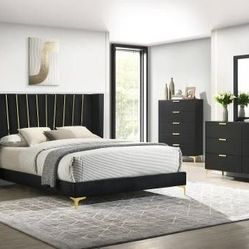  New 4 Pc Queen Bedroom Set With Queen Bedframe Dresser Mirror And Nightstand 