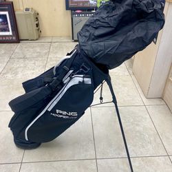 PING Hoofer Lite Stand Golf Bag (Black/White) + Rain Hood 4 Way Top