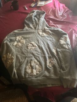Grey denim tear hoodie