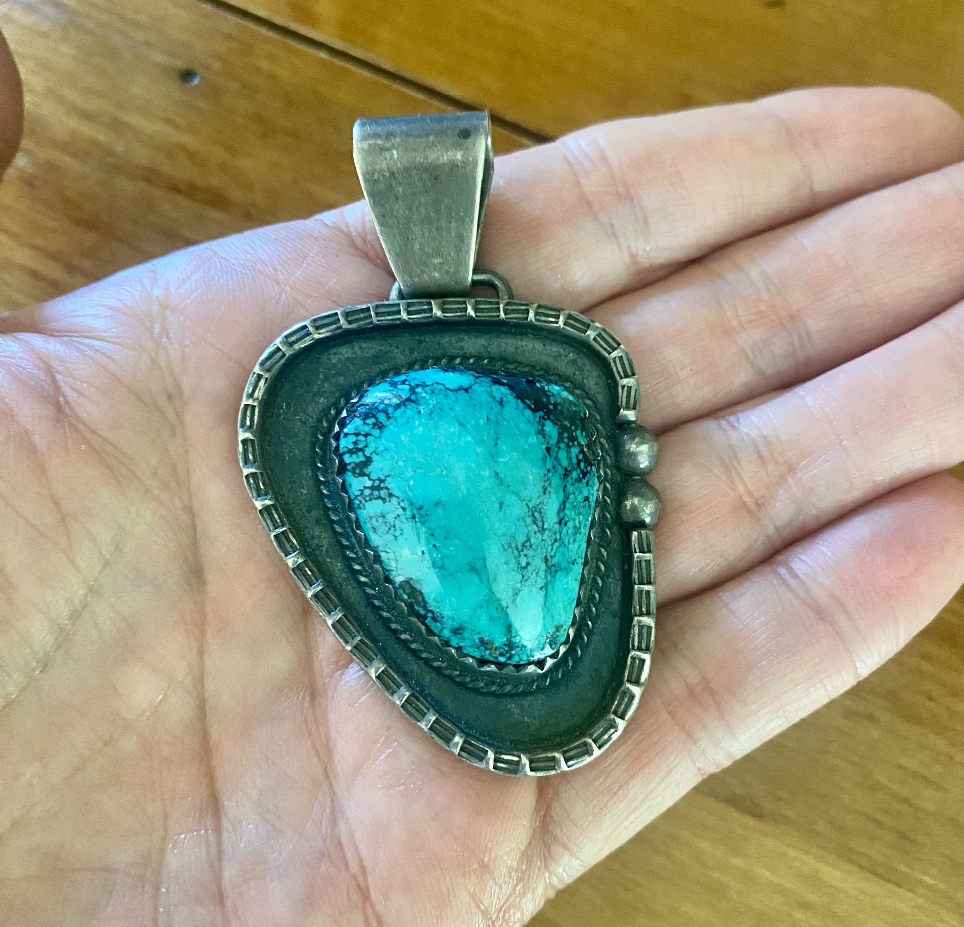 Vintage Large Sterling Silver and Turquoise Pendant