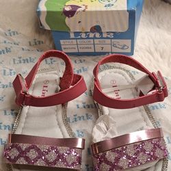 Girls Pink Glitter Sandles  Sz 7 Kids