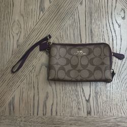 Double Pouch Coach Wristlet With Purple Accents