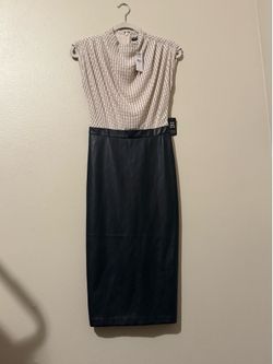 NWT Express Faux Leather Combo Mock-Neck Midi Dress