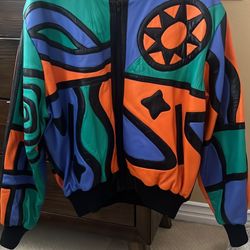 Vintage 1980s Michael Hoban “Hobo Edition” North Beach Multicolor Patchwork Leather Bomber Jacket Size 44