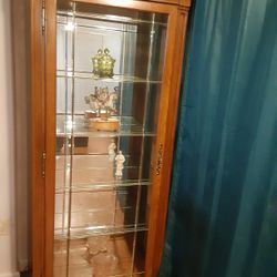 Vintage Lighted Mirrored Curio Cabinet  - Hutch -  Case