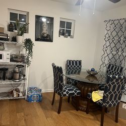 Round Wooden Dining Table Set for Sale – Includes 4 Chairs and Glass Top