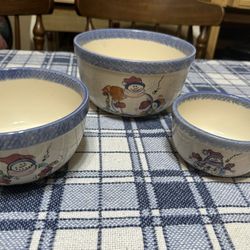 Snowman Christmas Stoneware Nesting Mixing Bowls