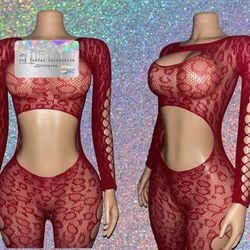 EXOTIC DANCE/ CLUB/ RAVE WEAR: BURGUNDY CHEETAH PRINT JUMPSUIT