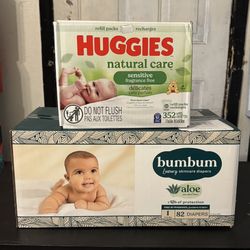 Bumbum(Diapers) Huggies(Wipes) Sizes 1-2 & 3