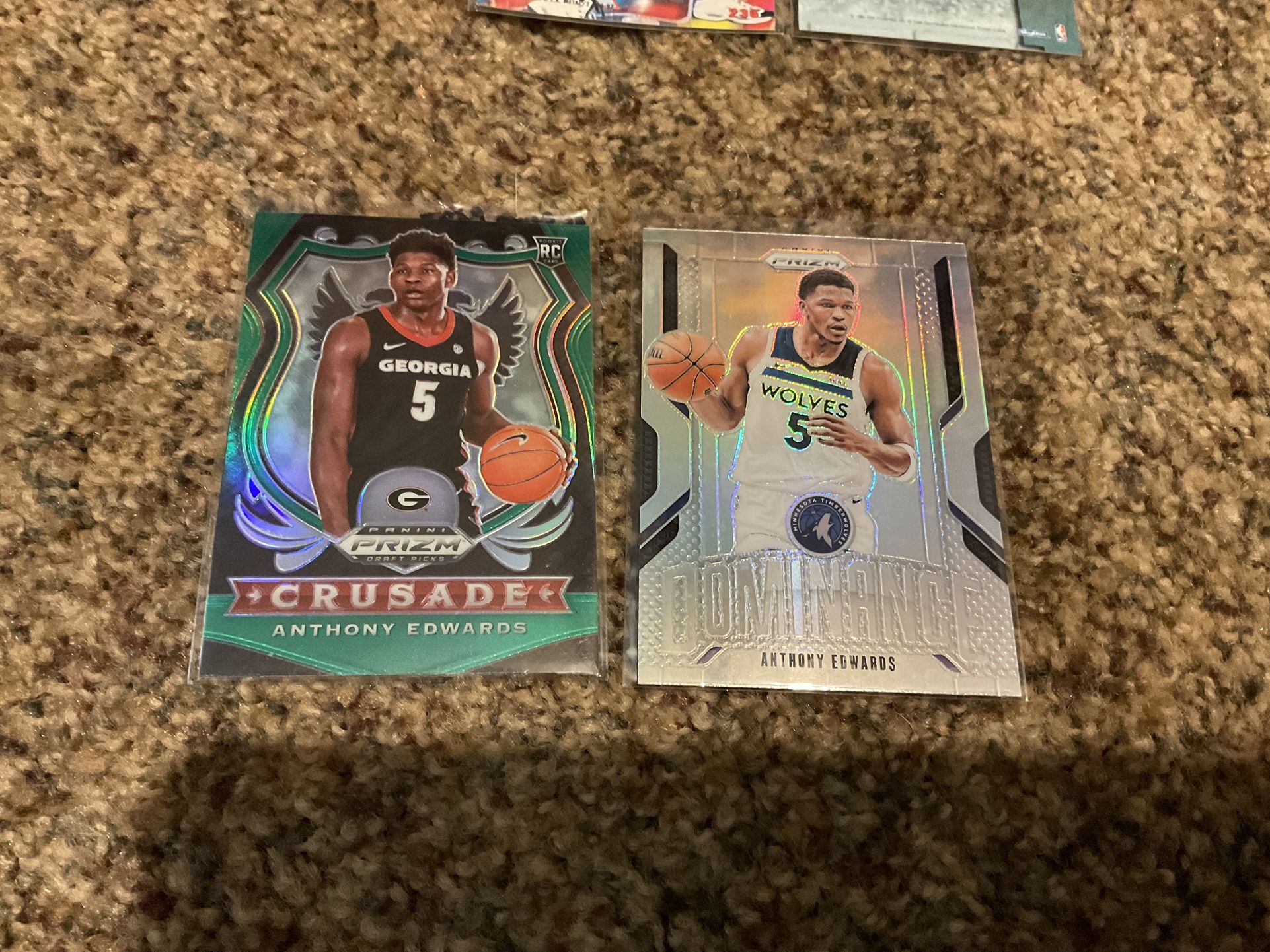 Anthony Edwards Green Prizm Rookie & Silver Prizm Insert Basketball Cards Minnesota Timberwolves Superstar 