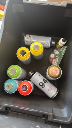 Spray cans and post card stickers