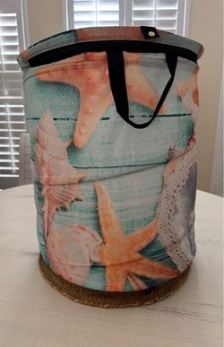 NEW Beach Starfish Pop up hamper Laundry Hamper Baskets with Lid Carry Handles Zipper Cosure