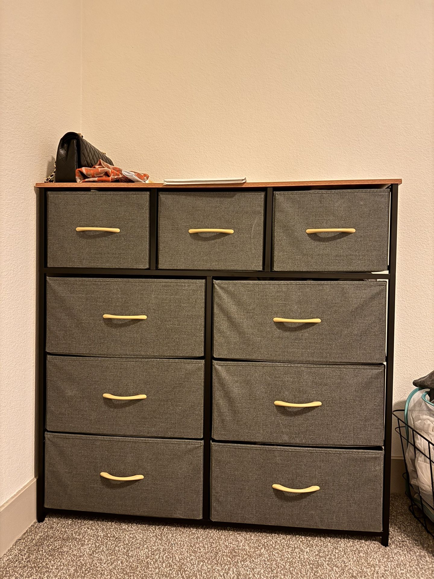 9-Drawer Fabric Dresser with Wooden Top – Lightweight & Spacious