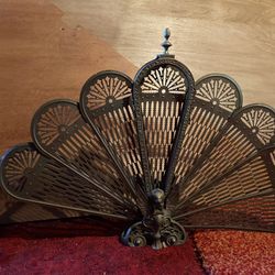 Brass Vintage Peacock Fireplace Screen 