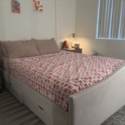 Queen Bed: Mattress And Frame, 2 Nightstands