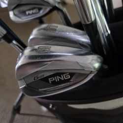 Ping G425 U-4 iron, Lab putter, Two 58 wedges, Maverick 3 wood, Sim driver, Range finder and bag.