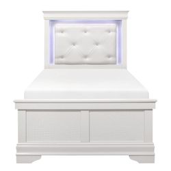 Brand new white Led twin bedframe (nightstand, chest, dresser, mirror are not included)