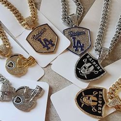 LA Dodgers Baseball Or Raiders chain Necklace all pics Sold Separately SHIPPING AVAILABLE