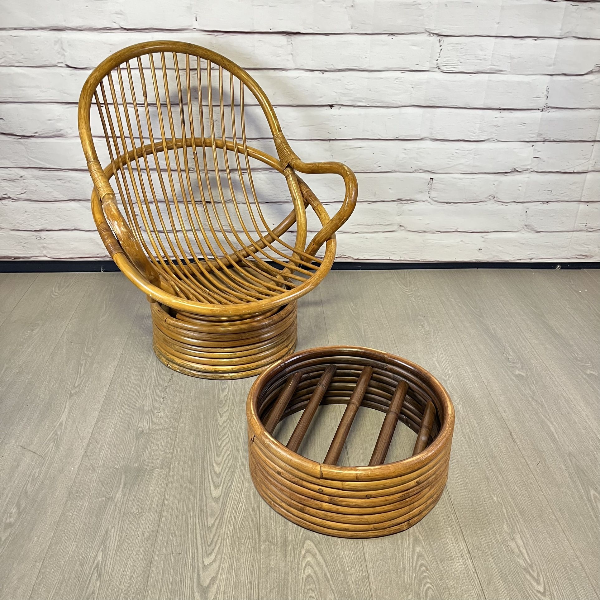 Rattan Swivel Chair & Footstool