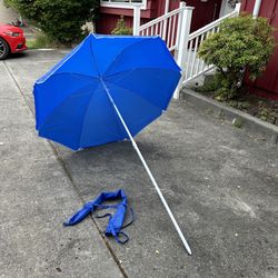 Large compact Blue Beach Umbrella with carrying case