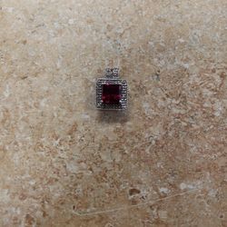 10k White Gold Ruby And Diamond Chip Pendant 