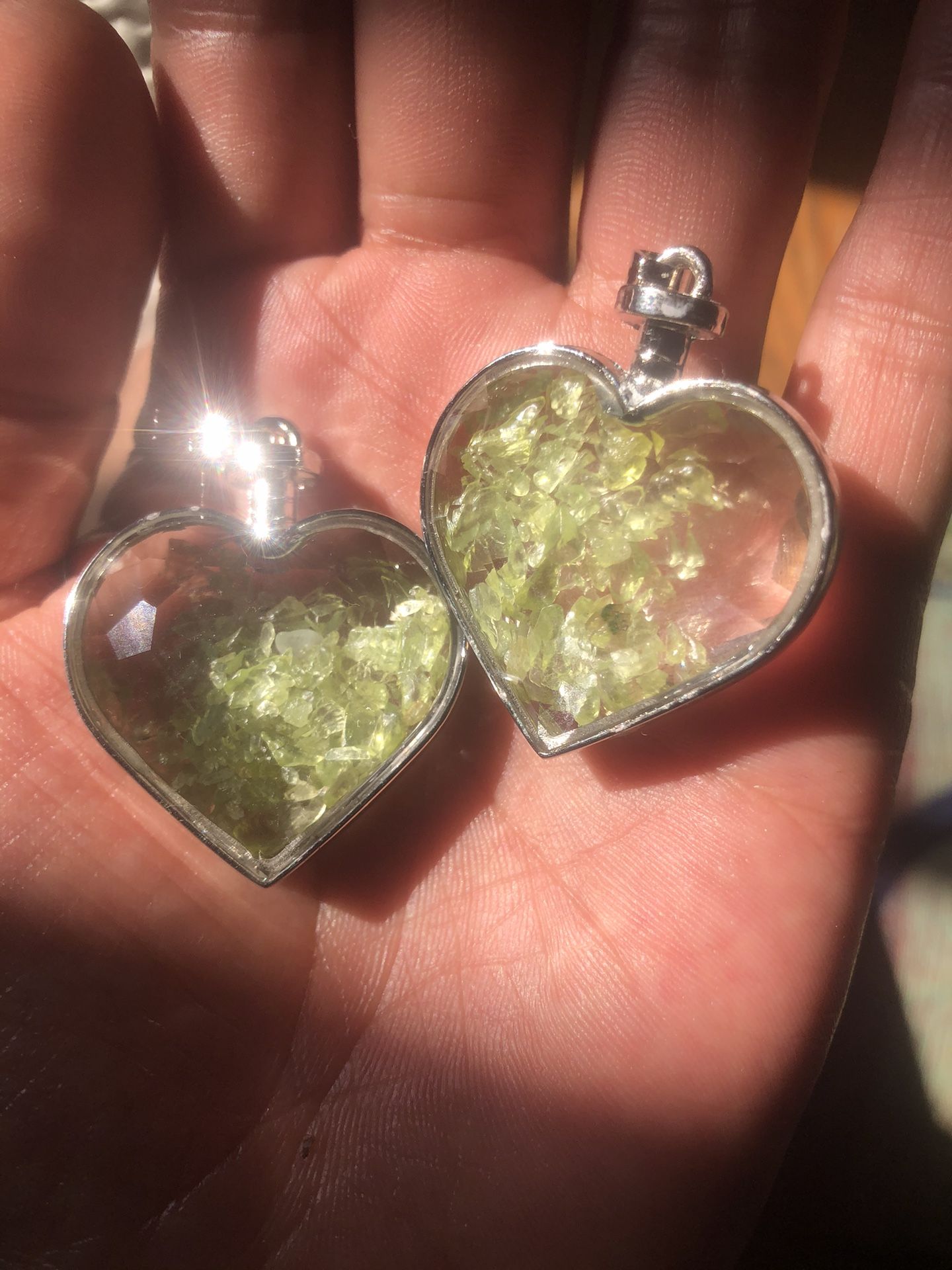 peridot Gemstone Seethrough Heart Locket Pendant Birthstone 