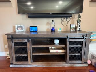Rustic Farmhouse TV Stand with Sliding  Doors